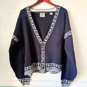 Men’s Vintage Cardigan with Patterned Trim
